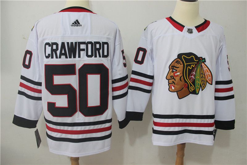 Men Chicago Blackhawks 50 Crawford white Hockey Stitched Adidas NHL Jerseys